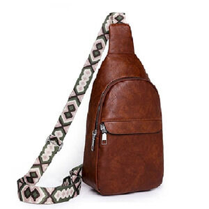 Guitar Strap Crossbody Sling Bag Vegan Leather Brown